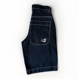 JNCO Twin Cannon Denim Shorts 32 Black Baggy Wide Leg Skater Punk Streetwear